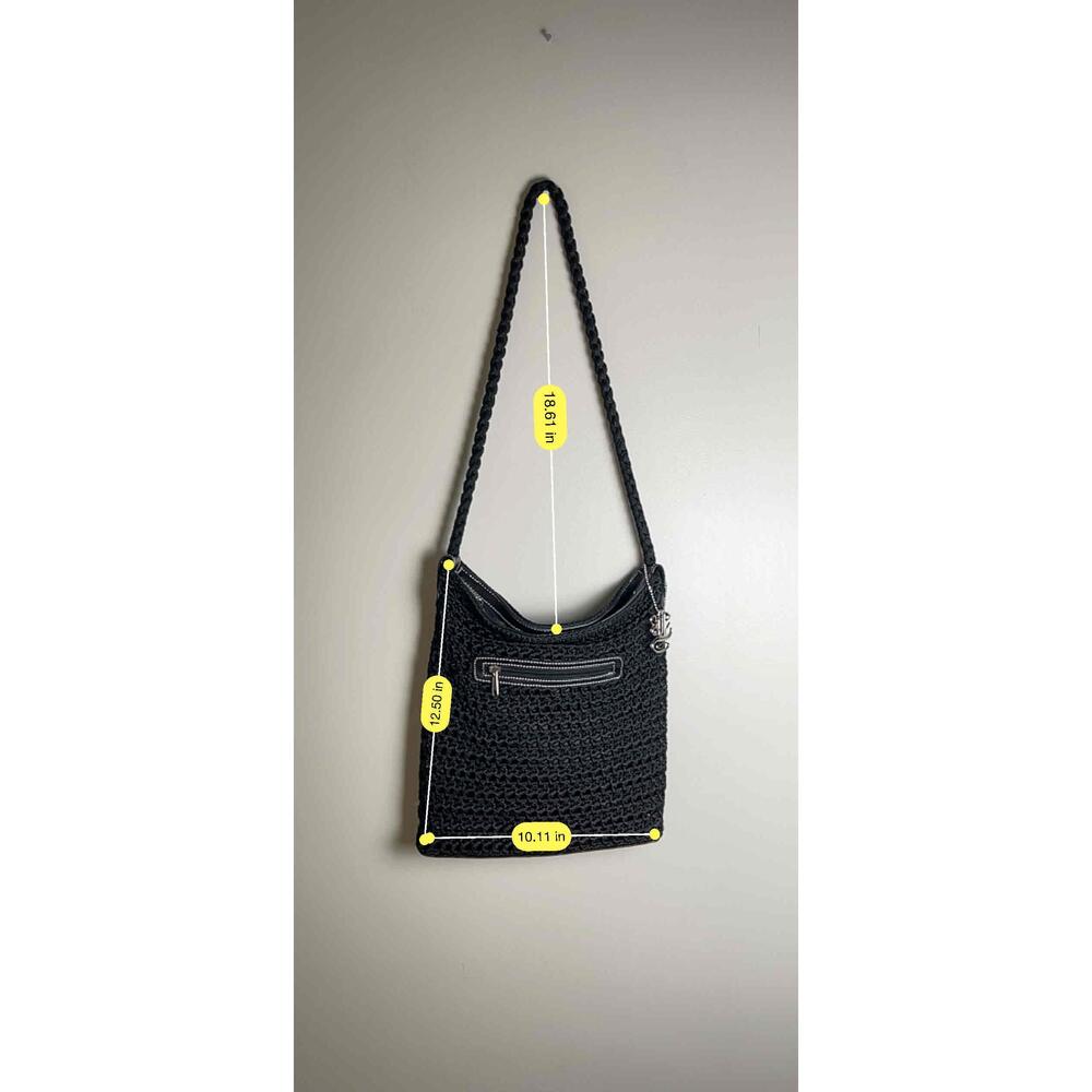 Luxy Womens Black Vegan Leather Crochet Shoulder Bag Purse - Picture 4 of 6